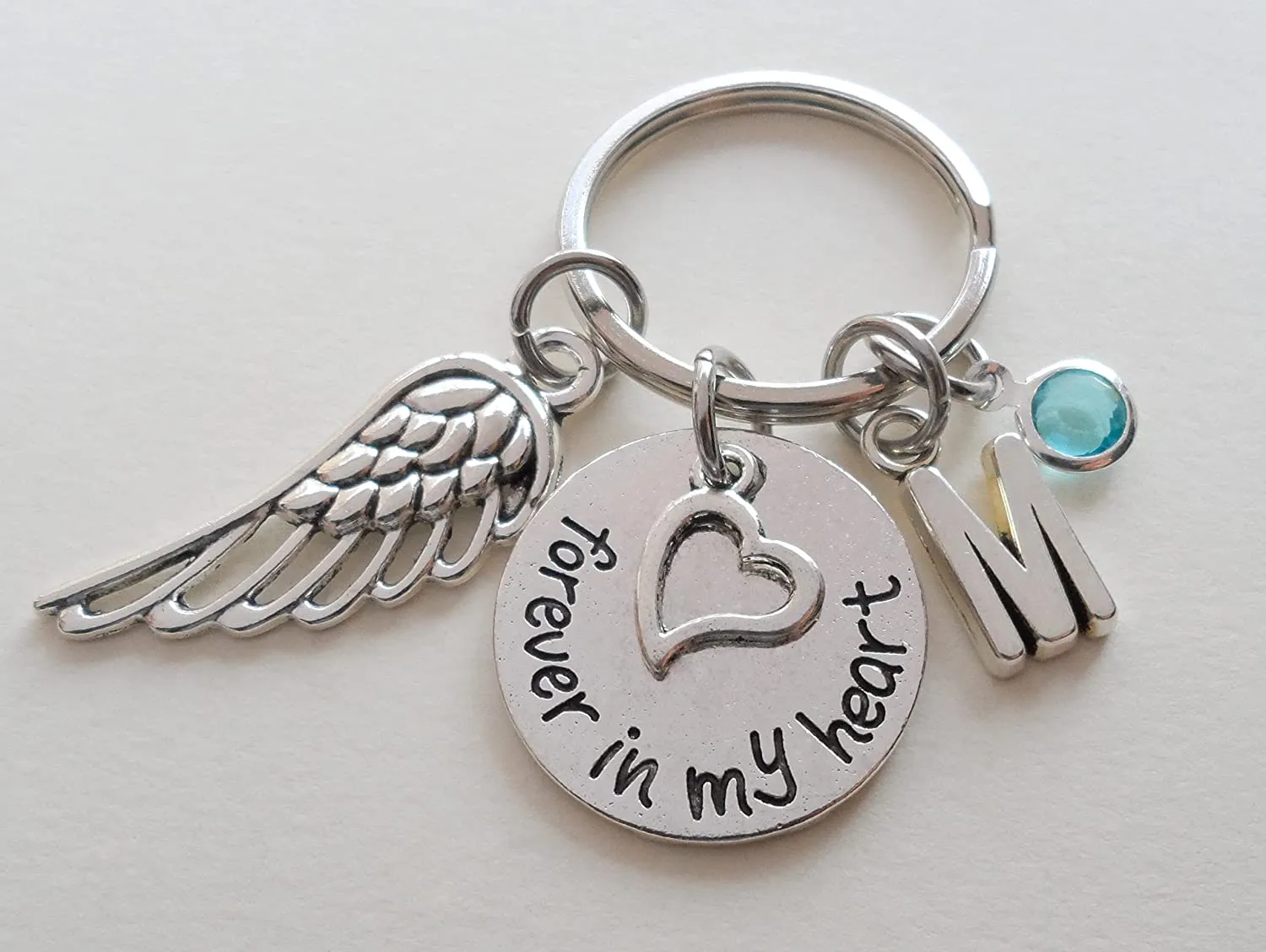 Custom Forever in My Heart Disc & Wing Charm Keychain, Family Loss Gift, Memorial Keychain