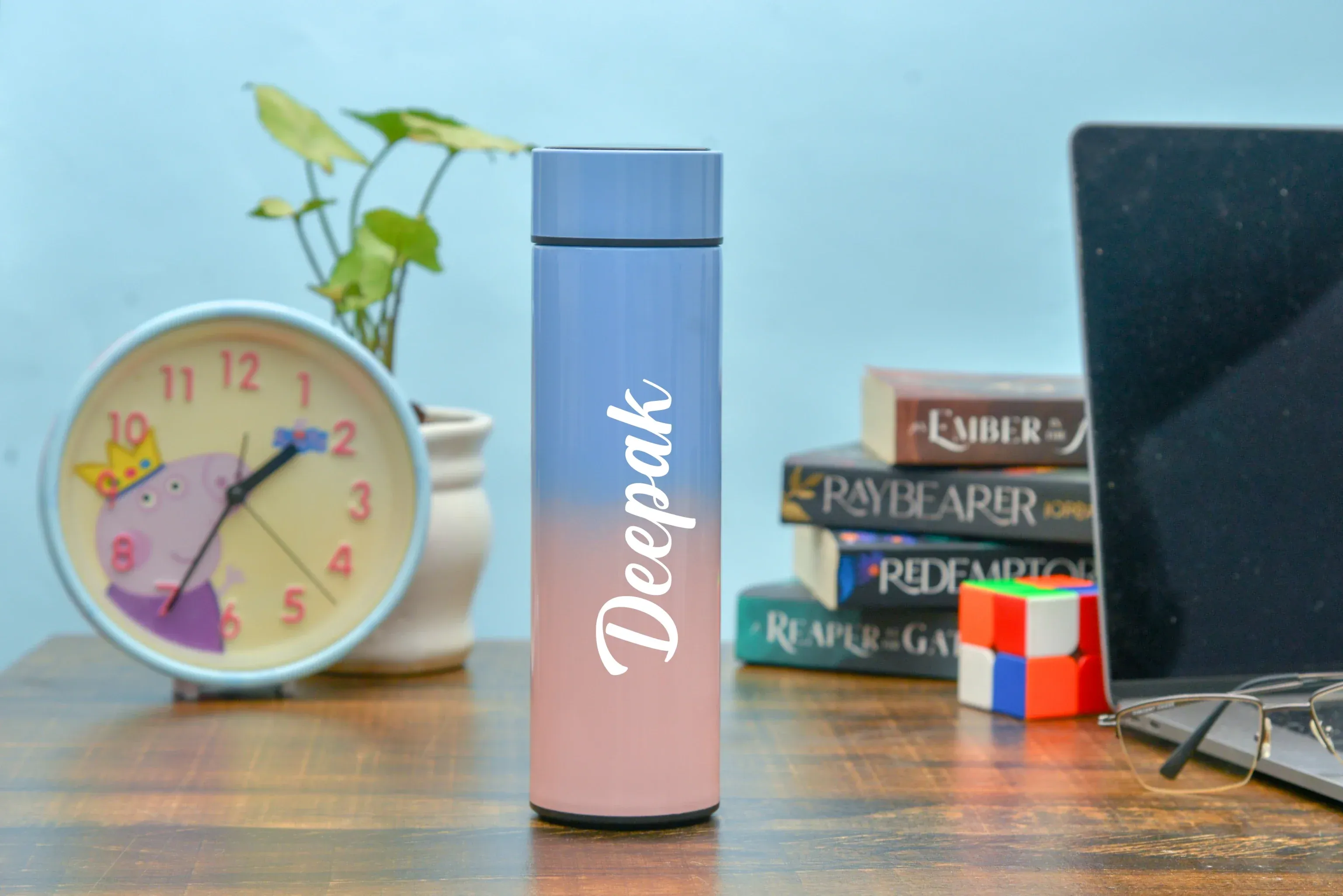Customized Bottle with Temperature display - Pastel Shade 2 & All in One Men's Combo (4 pcs) - Wine