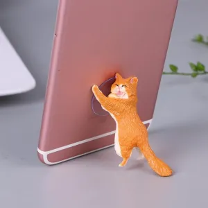 Cute Cartoon Cat Phone Holder Car Mount Sucker Bracket Universal for Sumsung Huawei LG iPhone X XS 8 7 6 yellow
