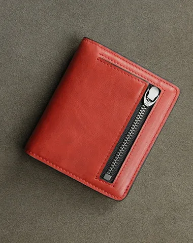 Cute Women Coffee Leather Small Bifold Wallet Billfold Wallet with Coin Pocket For Women