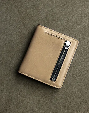 Cute Women Coffee Leather Small Bifold Wallet Billfold Wallet with Coin Pocket For Women
