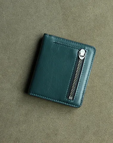 Cute Women Coffee Leather Small Bifold Wallet Billfold Wallet with Coin Pocket For Women