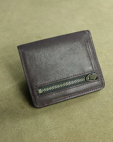 Cute Women Coffee Leather Small Bifold Wallet Billfold Wallet with Coin Pocket For Women