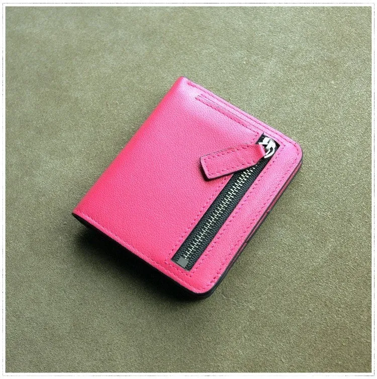 Cute Women Coffee Leather Small Bifold Wallet Billfold Wallet with Coin Pocket For Women