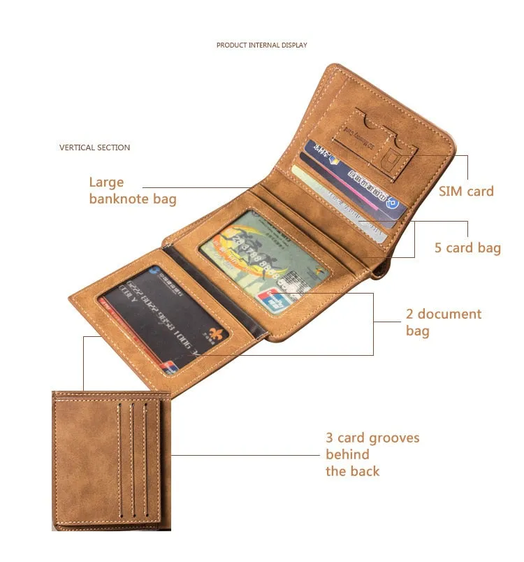 Cyflymder Men's Wallet Leather Billfold Slim Hipster Cowhide Credit Card/ID Holders Inserts Coin Purses Luxury Business Foldable Wallet
