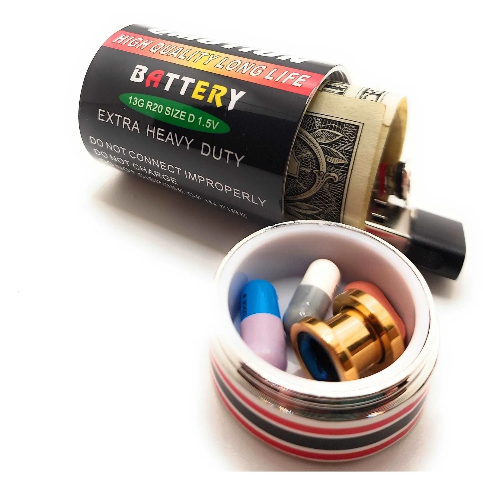 D Battery Diversion Safe Hidden Compartment Pill Safe