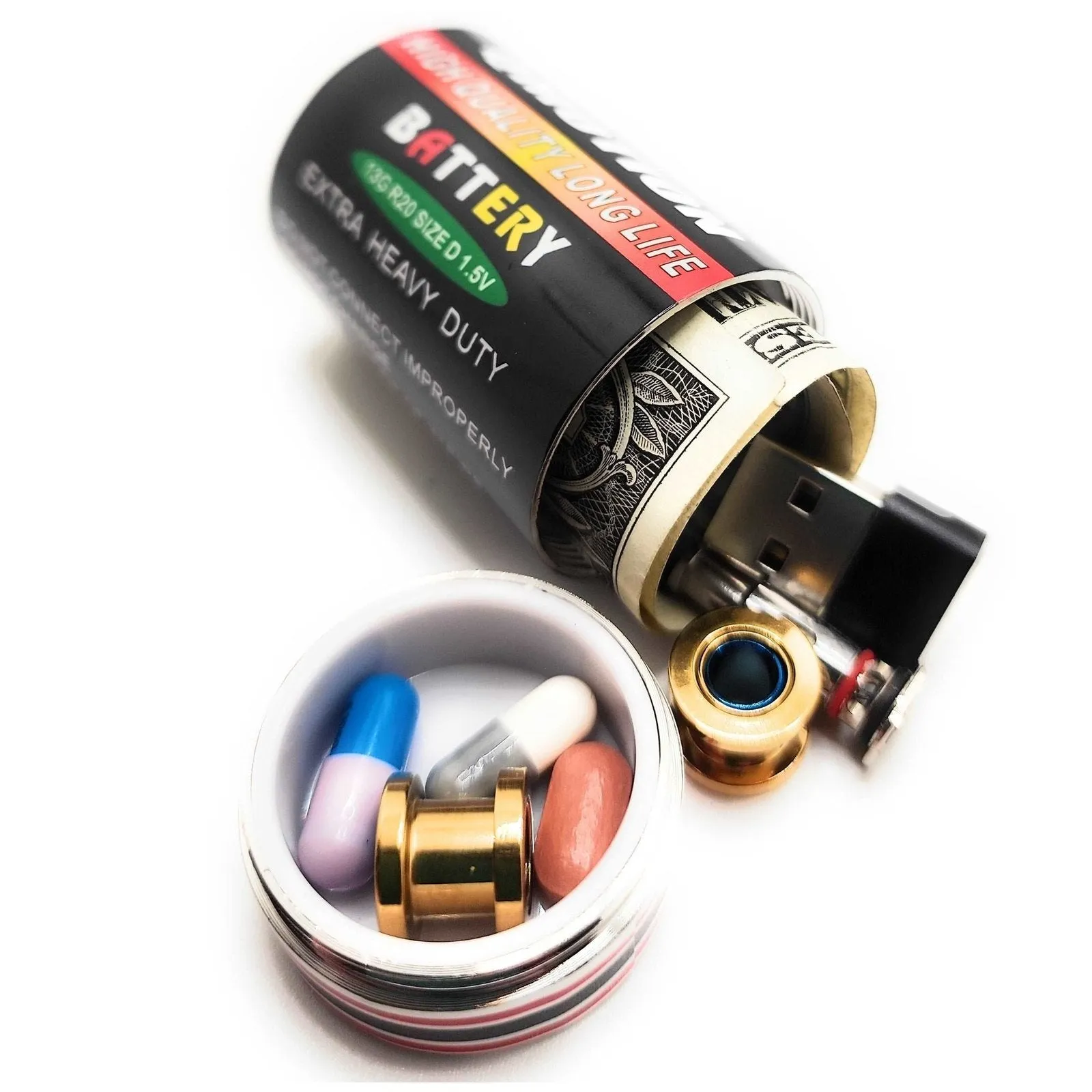D Battery Diversion Safe Hidden Compartment Pill Safe