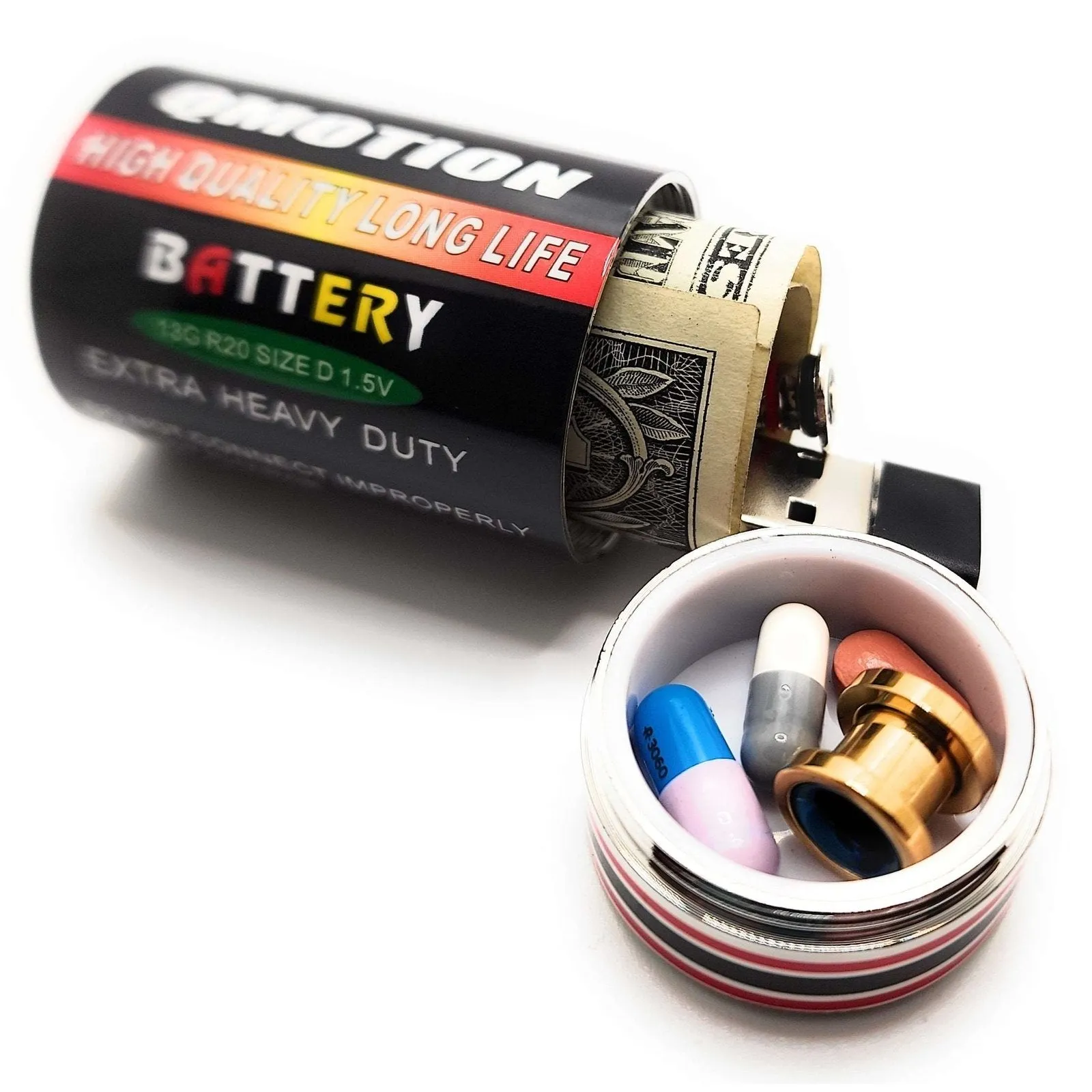 D Battery Diversion Safe Hidden Compartment Pill Safe