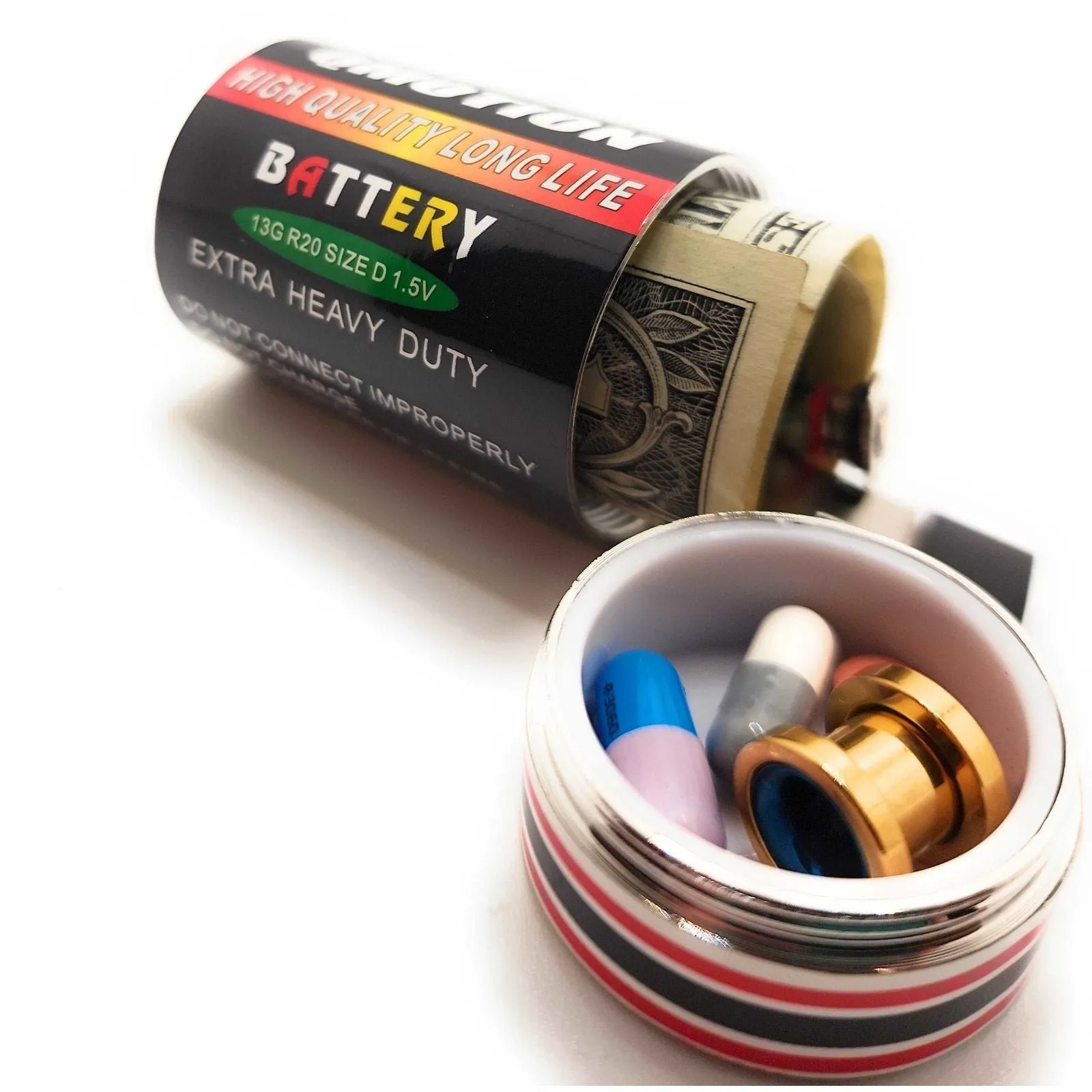 D Battery Diversion Safe Hidden Compartment Pill Safe