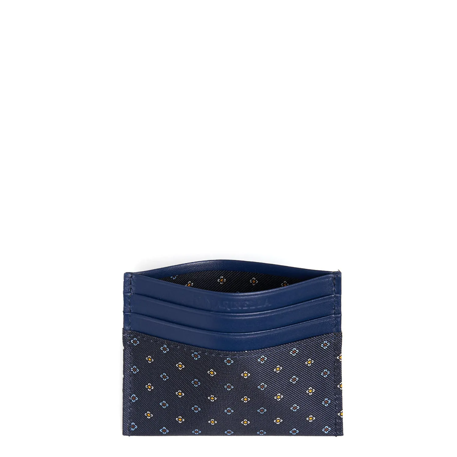 DARK BLUE SILK AND LEATHER CREDIT CARD HOLDER