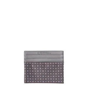 DARK GREY LEATHER AND SILK CREDIT CARD HOLDER