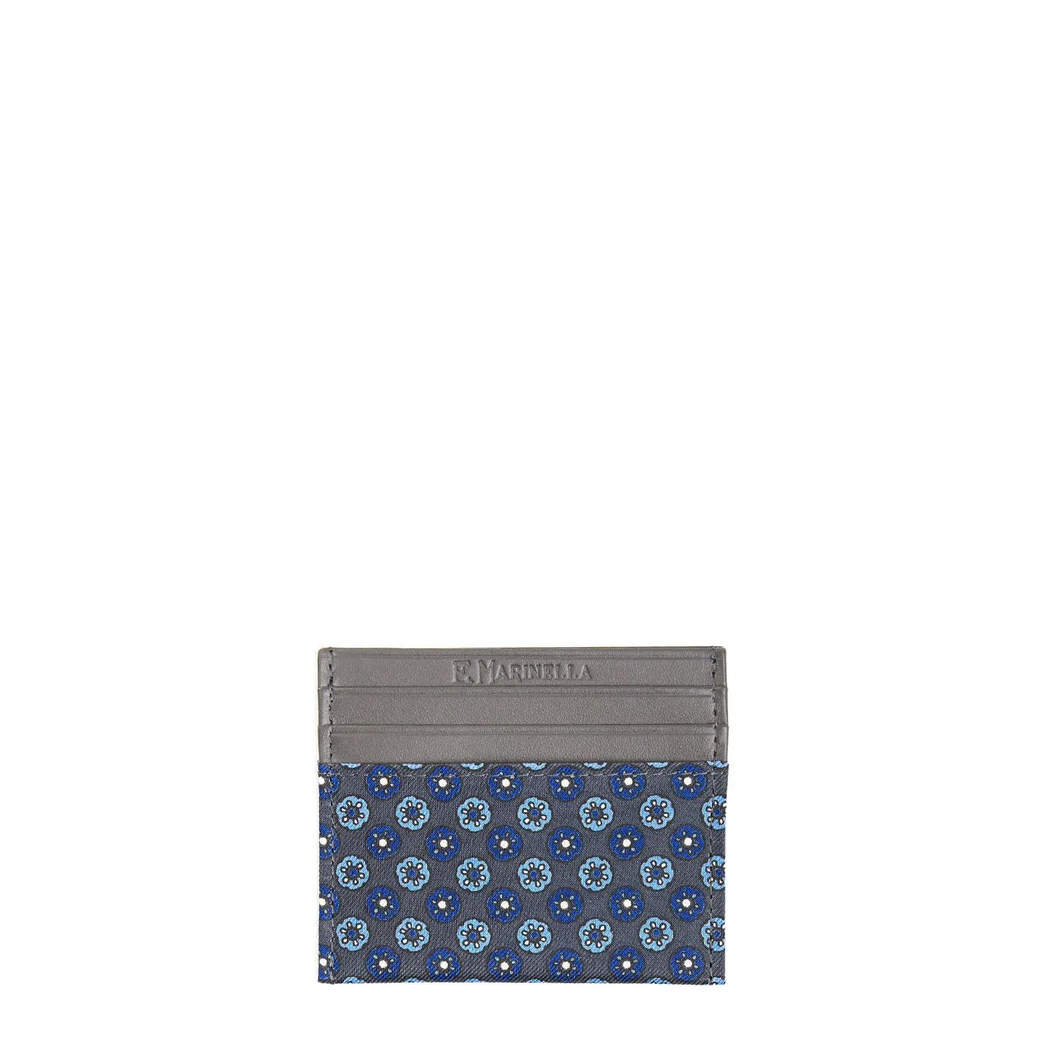 DARK GREY LEATHER AND SILK CREDIT CARD HOLDER