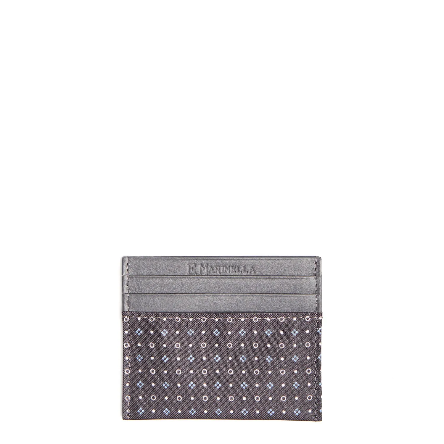 DARK GREY LEATHER AND SILK CREDIT CARD HOLDER
