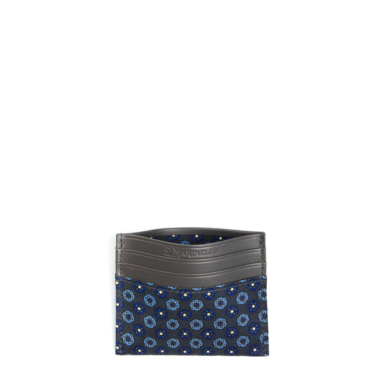 DARK GREY LEATHER AND SILK CREDIT CARD HOLDER
