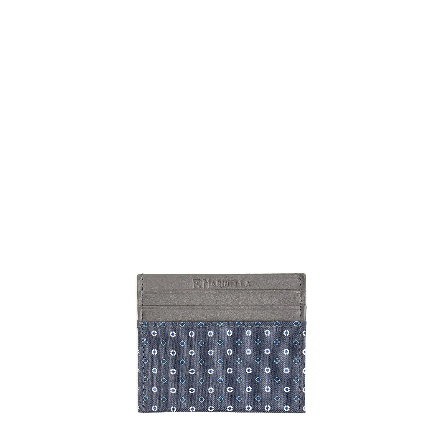 DARK GREY LEATHER AND SILK CREDIT CARD HOLDER