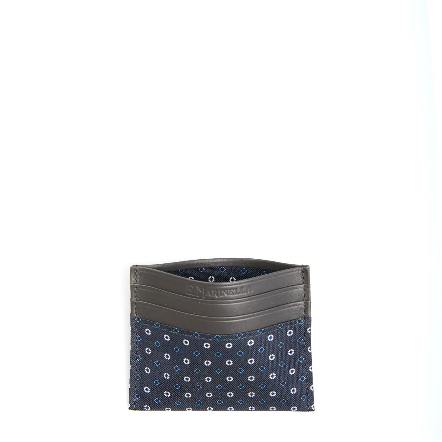 DARK GREY LEATHER AND SILK CREDIT CARD HOLDER