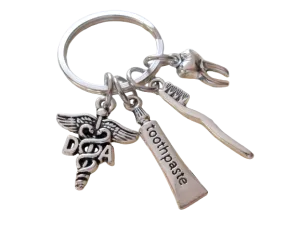 Dental Assistant Keychain With Tooth, Toothbrush, Toothpaste & DA Medical Charm Keychain, Employee Thank You Keychain