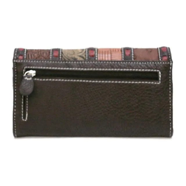 Designer inspired silverake black grey pup strip patchwork woman checkbook L wallet