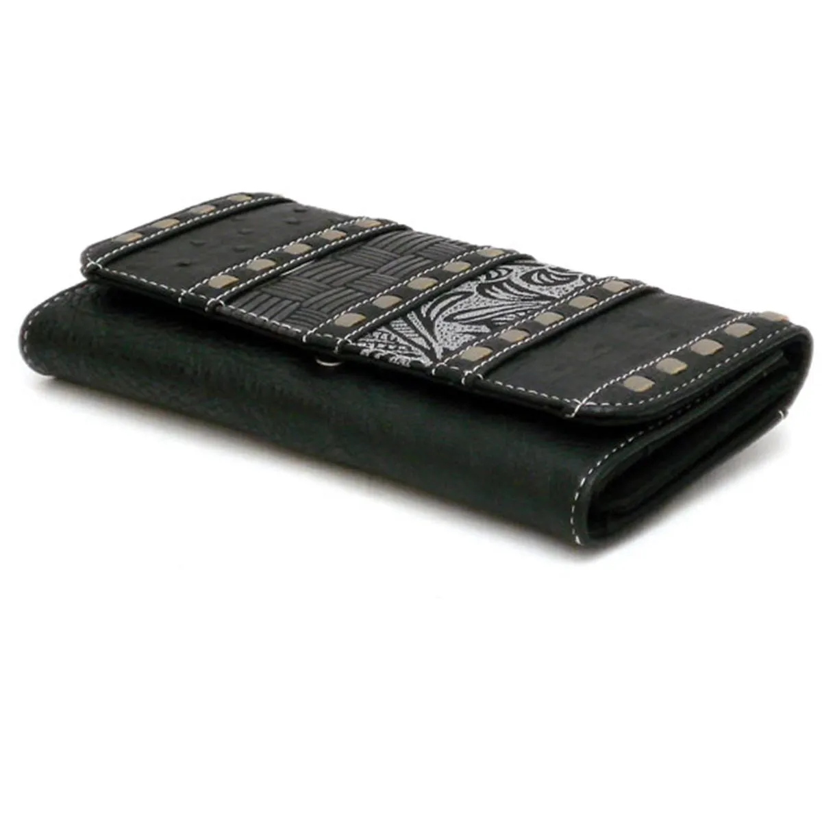 Designer inspired silverake black grey pup strip patchwork woman checkbook L wallet