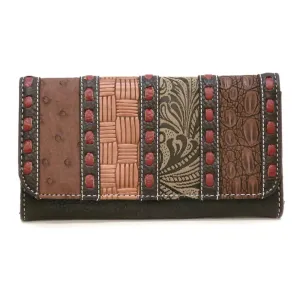 Designer inspired silverake brown tan pup strip patchwork woman checkbook L wall