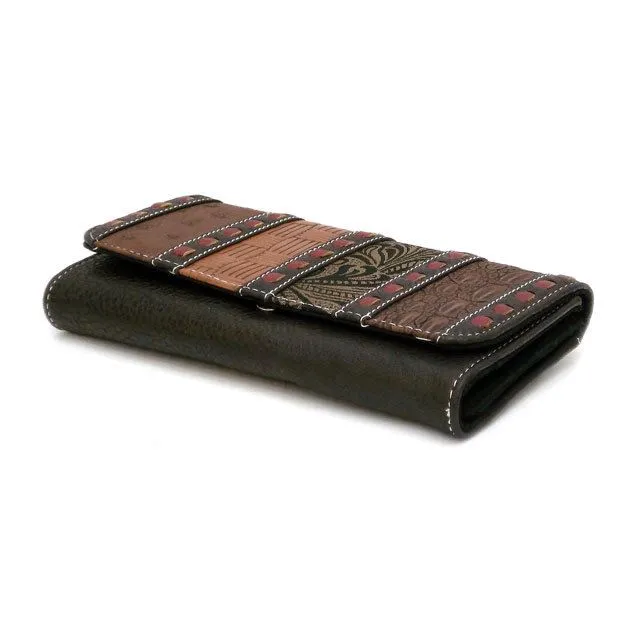 Designer inspired silverake brown tan pup strip patchwork woman checkbook L wall