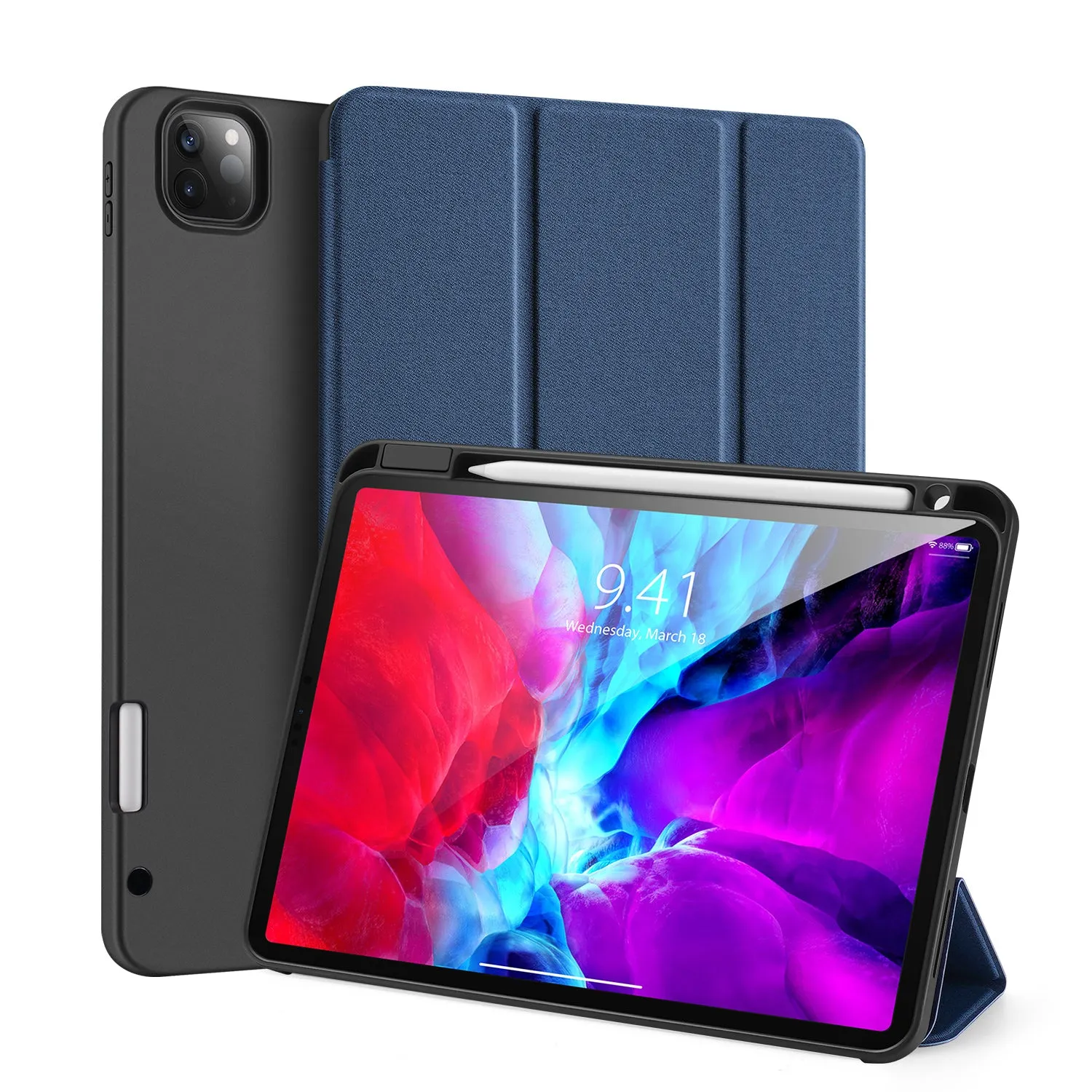 DUX DUCIS for iPad Pro 12.9 2020 Fall Resistant Smart Stay Cover Leather Protective Case with Pen Holder  blue