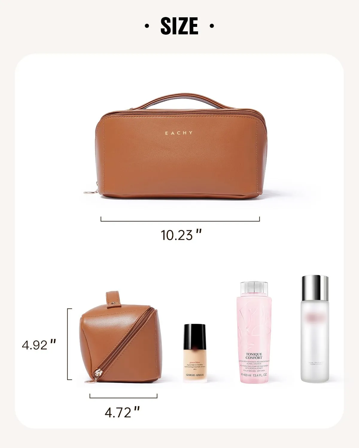 EACHY Travel Makeup Bag, Large Capacity Cosmetic Bags for Women, Waterproof Portable Open Flat Toiletry Bag Make up Bag with Divider and Handle, Gifts for Women (Large-Brown, Large)