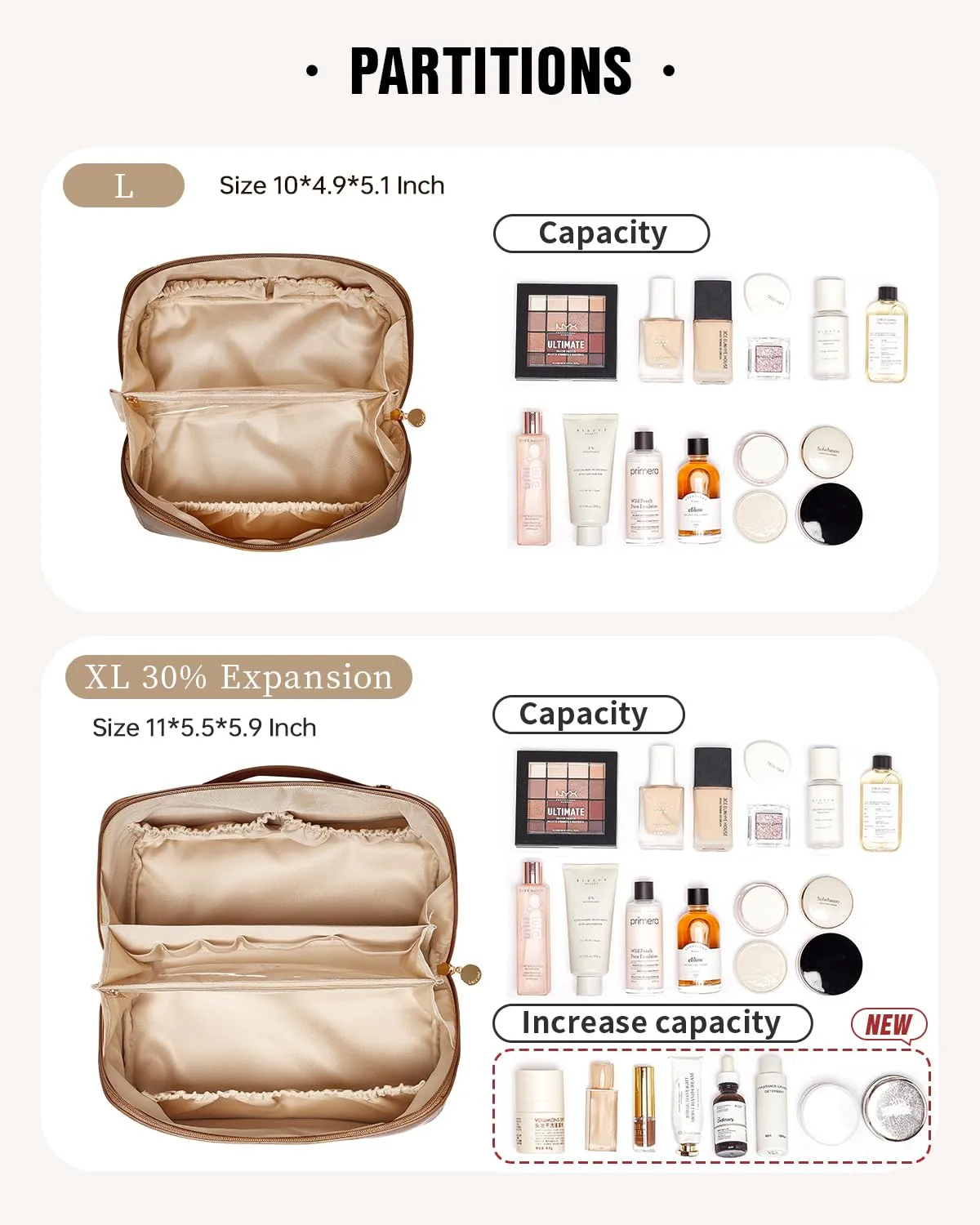 EACHY Travel Makeup Bag, Large Capacity Cosmetic Bags for Women, Waterproof Portable Open Flat Toiletry Bag Make up Bag with Divider and Handle, Gifts for Women (Plaid-Brown, Medium)