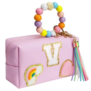 Elilier Preppy Stuff Gifts for Girls, Preppy Medium Makeup Bag, PU Leather Waterproof Girls Bag, Monogrammed Birthday Gifts For Women, Teacher Appreciation Gifts (Medium)