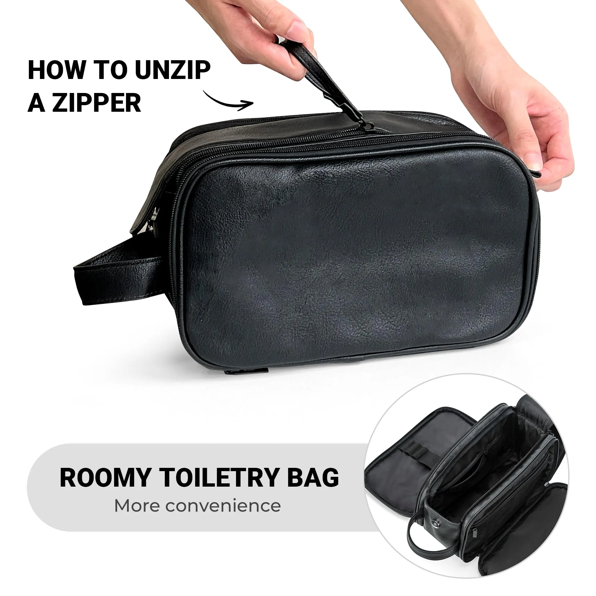 Elviros Toiletry Bag for Men, Large Travel Shaving Dopp Kit Water-resistant Bathroom Toiletries Organizer PU Leather Cosmetic Bags (Medium, Black)