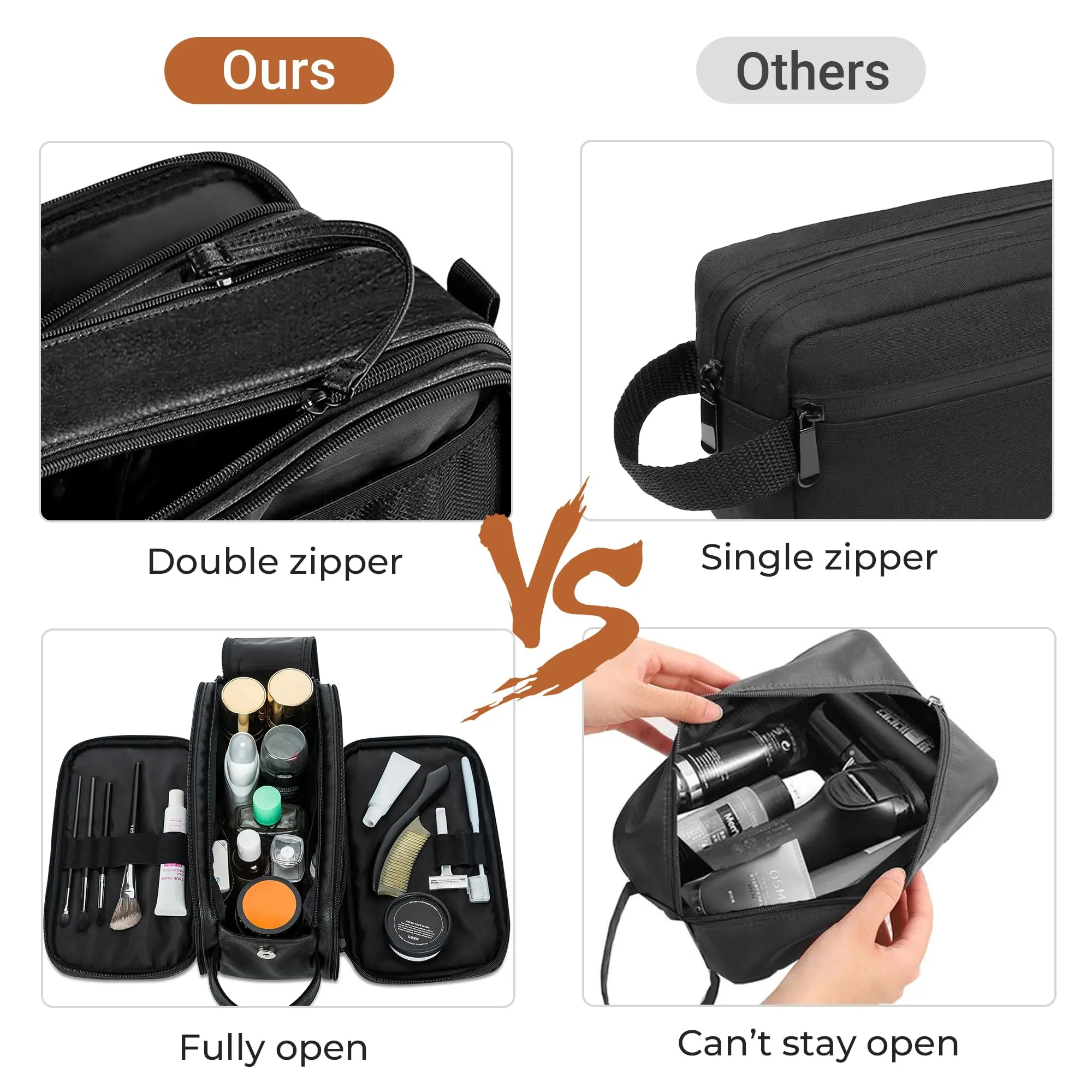 Elviros Toiletry Bag for Men, Large Travel Shaving Dopp Kit Water-resistant Bathroom Toiletries Organizer PU Leather Cosmetic Bags (Medium, Black)
