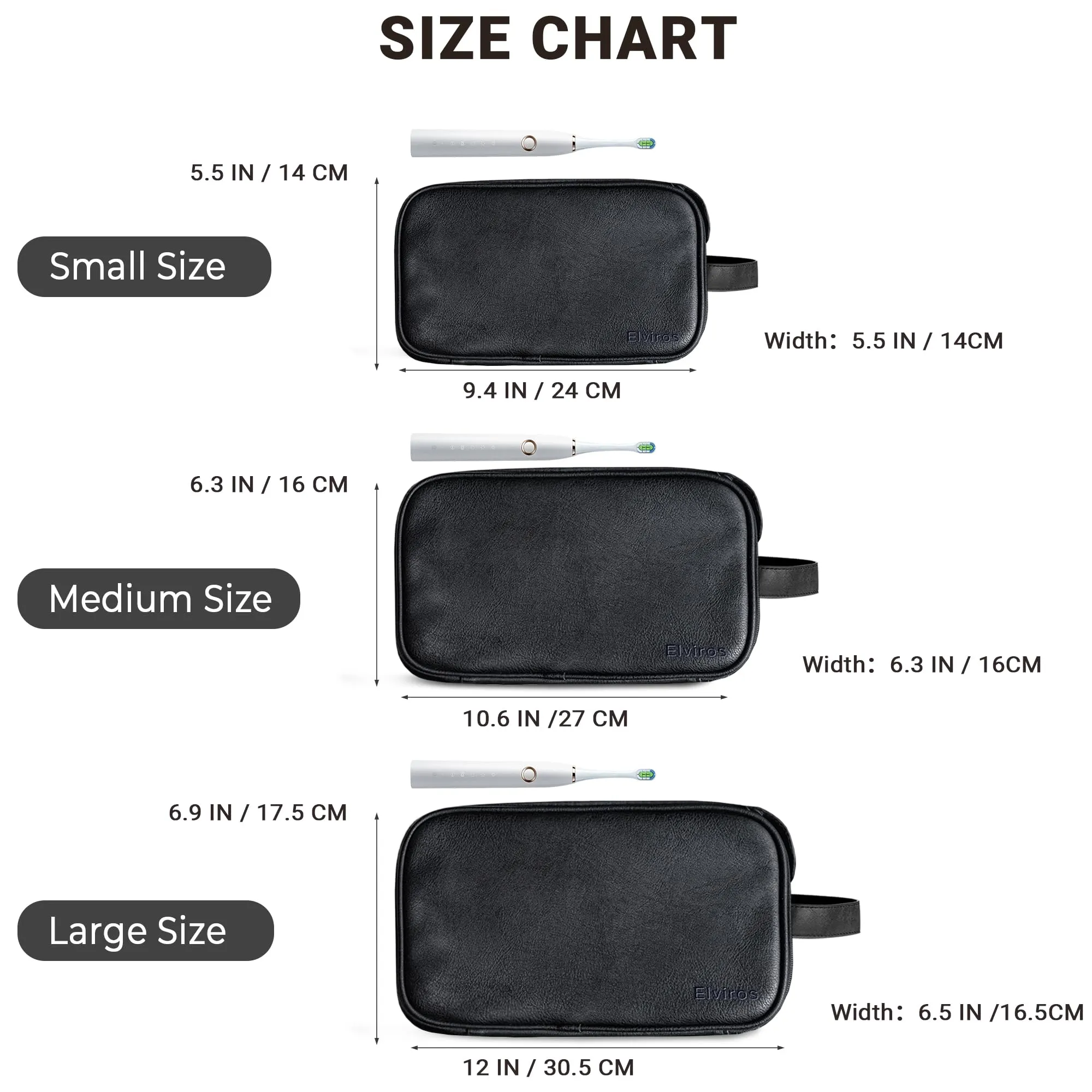 Elviros Toiletry Bag for Men, Large Travel Shaving Dopp Kit Water-resistant Bathroom Toiletries Organizer PU Leather Cosmetic Bags (Medium, Black)