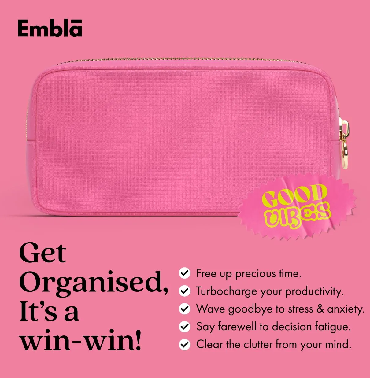 Embla Makeup Bag Travel Cosmetics Pouch and Toiletry Bag, Nylon Zipper Pouch Purse, Cute Make Up Organizer Storage Tote for Women Girls, Waterproof Travel Skincare Case, Small Makeup Bags, Raspberry