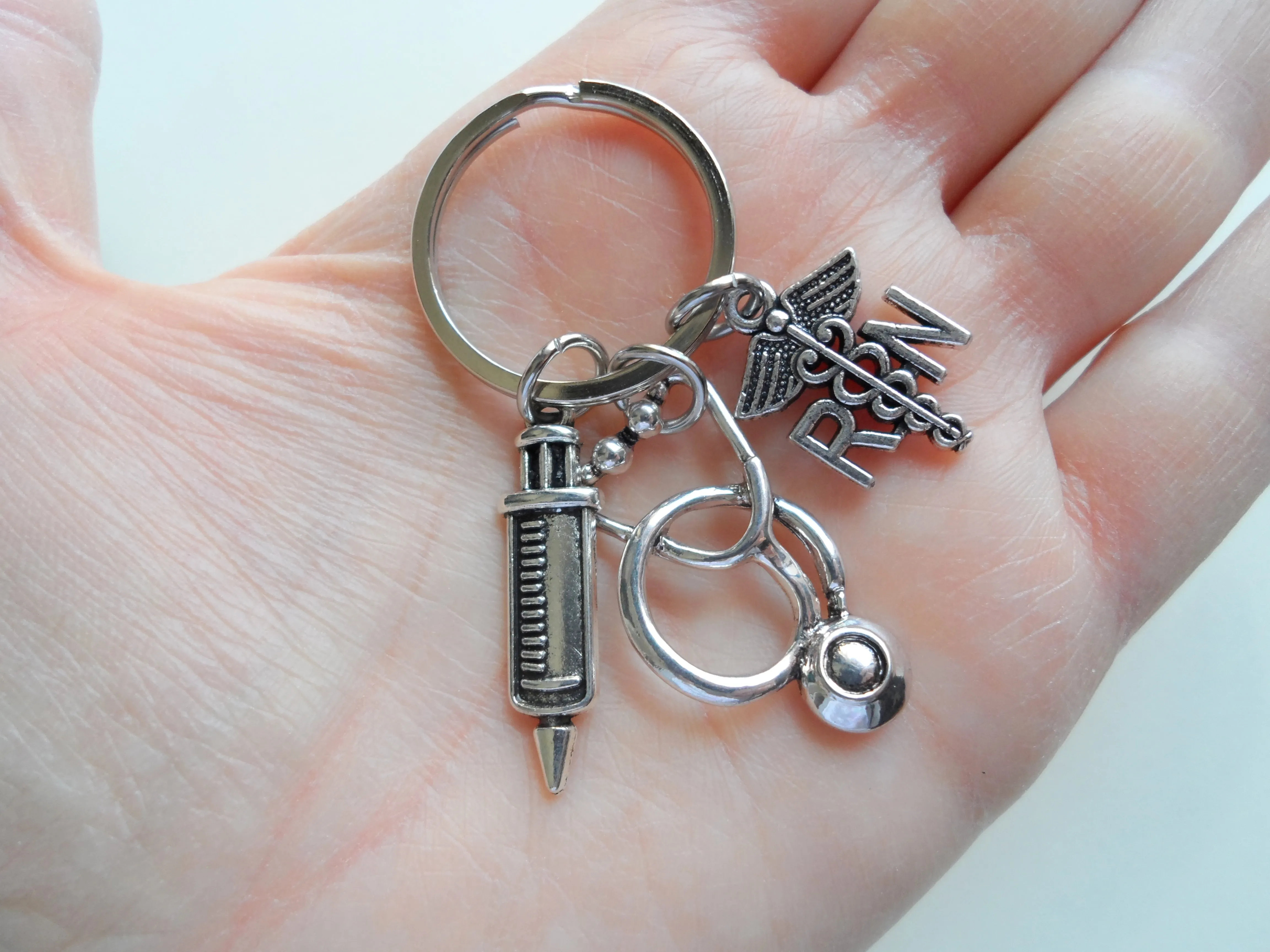 Employee Appreciation Gifts • Nurse Keychain w/ Stethoscope, Syringe & RN Charms by JewelryEveryday