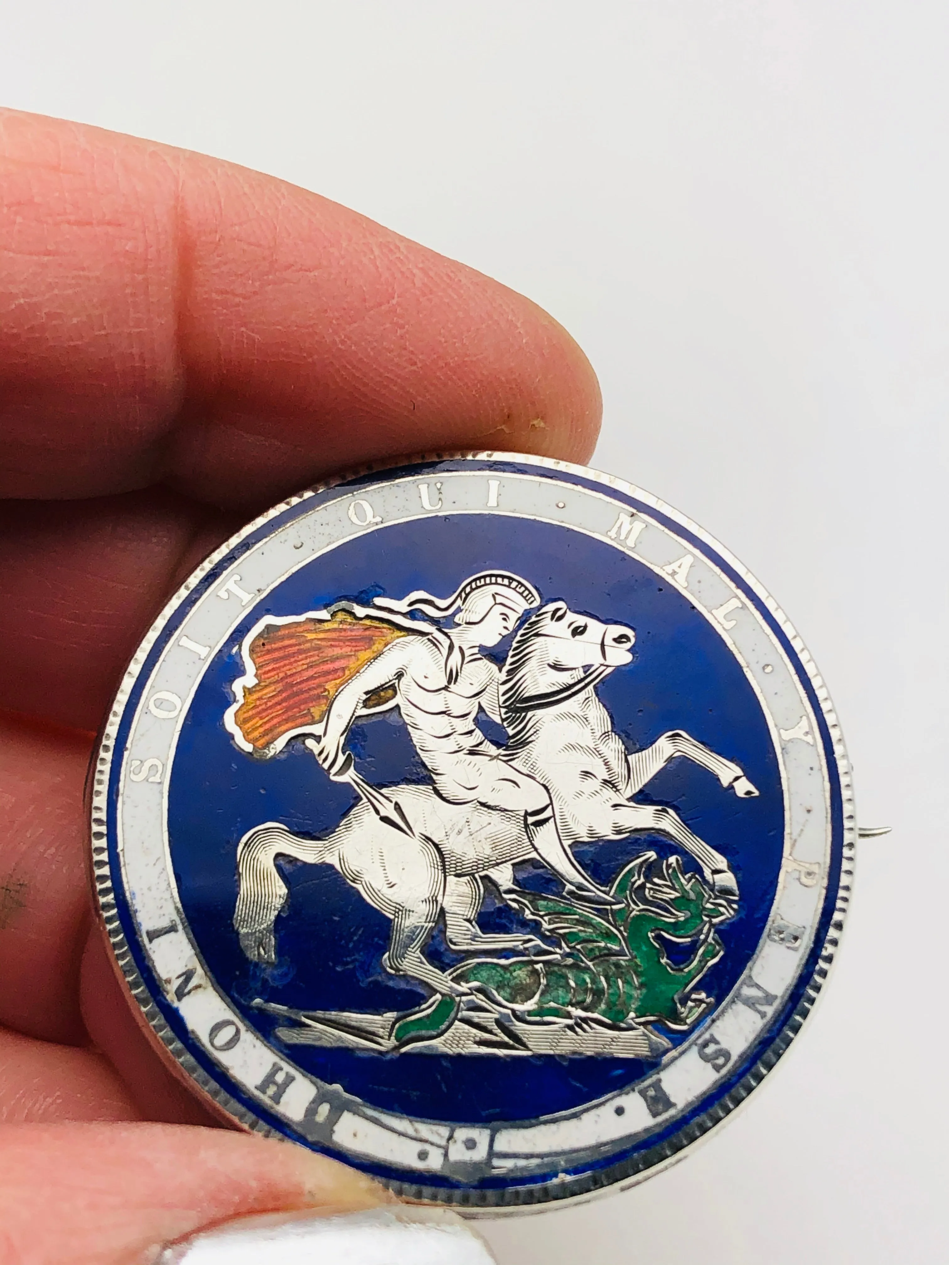 English George III Enamel Coin St. George Dragon