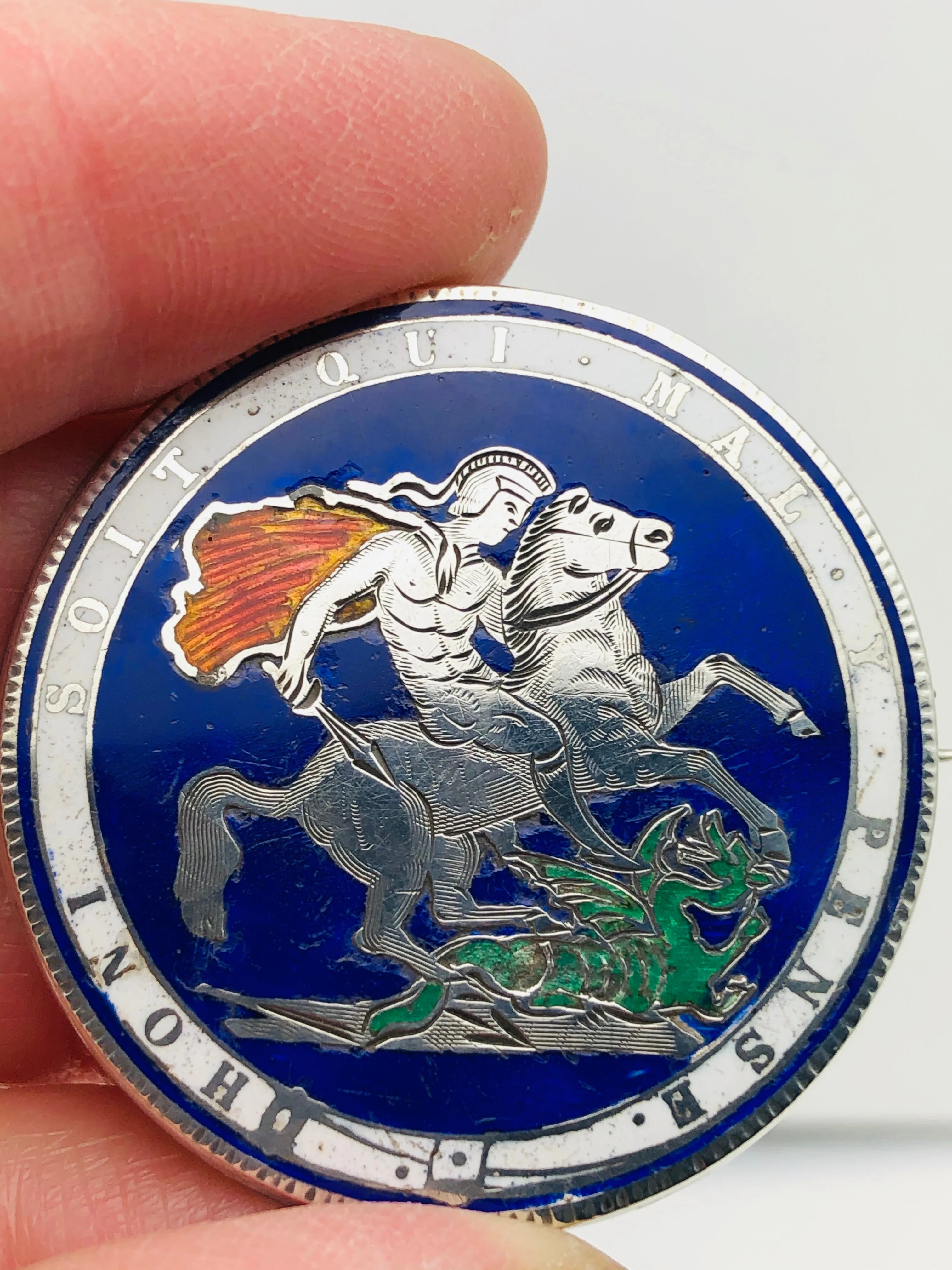 English George III Enamel Coin St. George Dragon