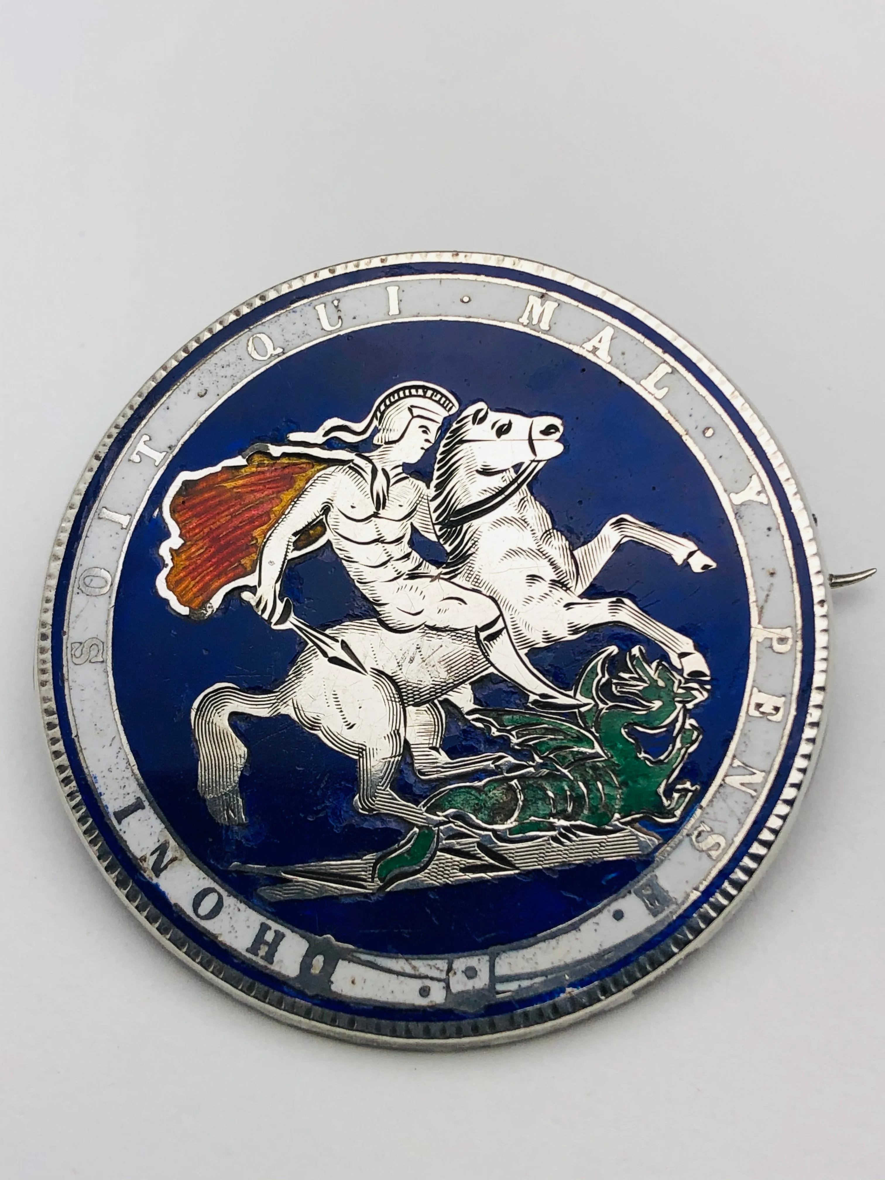 English George III Enamel Coin St. George Dragon