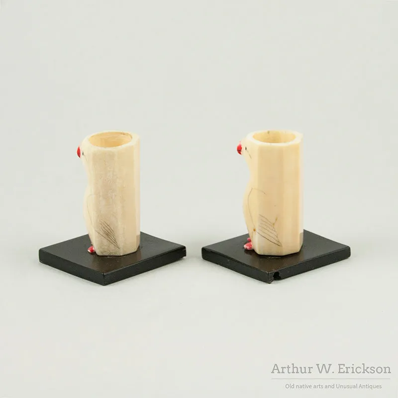 Eskimo Carved Bird Candle Holders