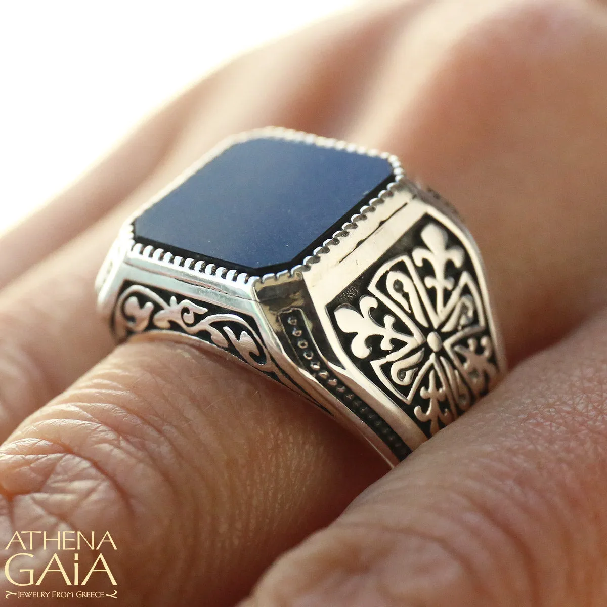 Etched Silver Signet Ring
