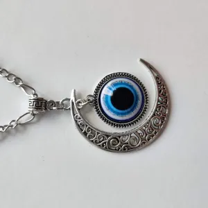 Evil Eye Moon Pendant with Silver Chain