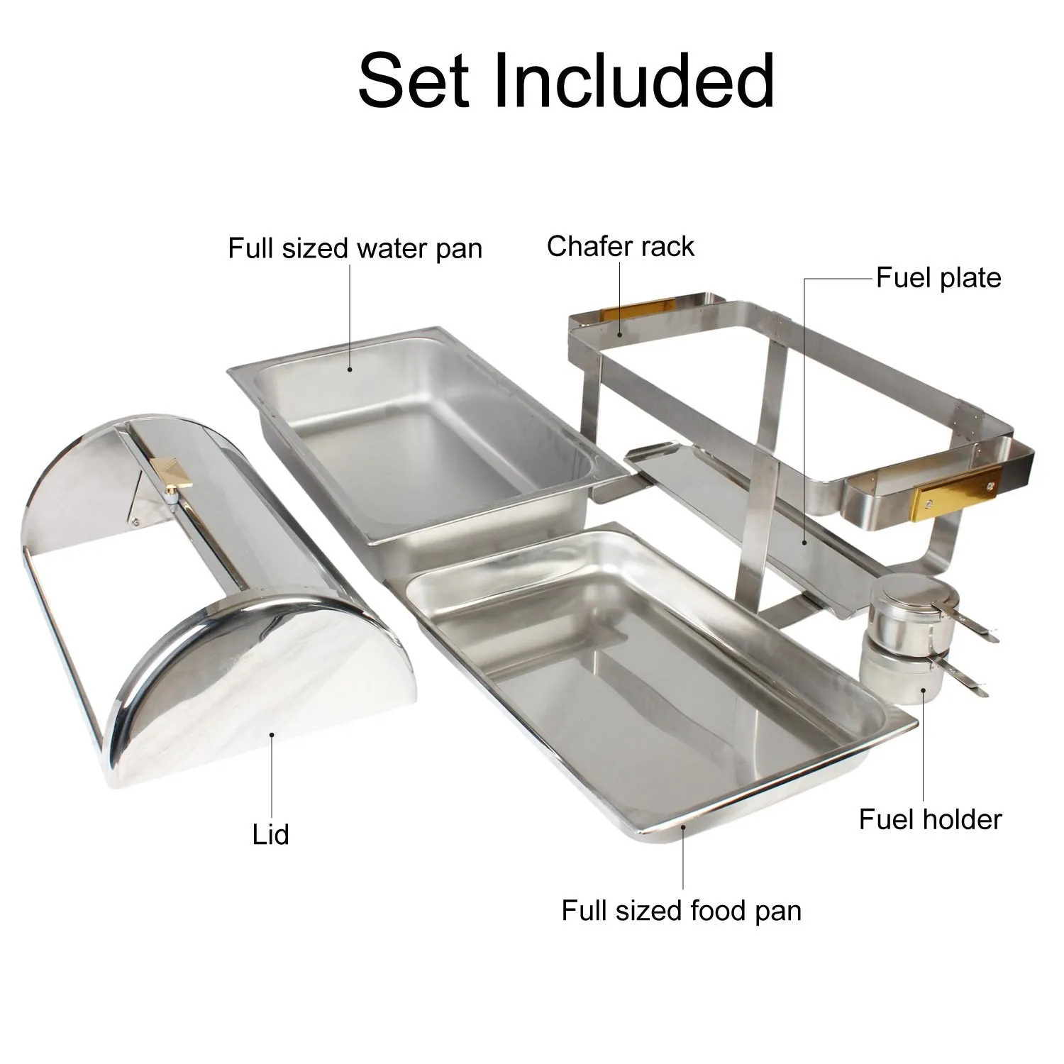 Excellanté Stainless Steel 8 Quart Roll Top/Golden Handle Chafer