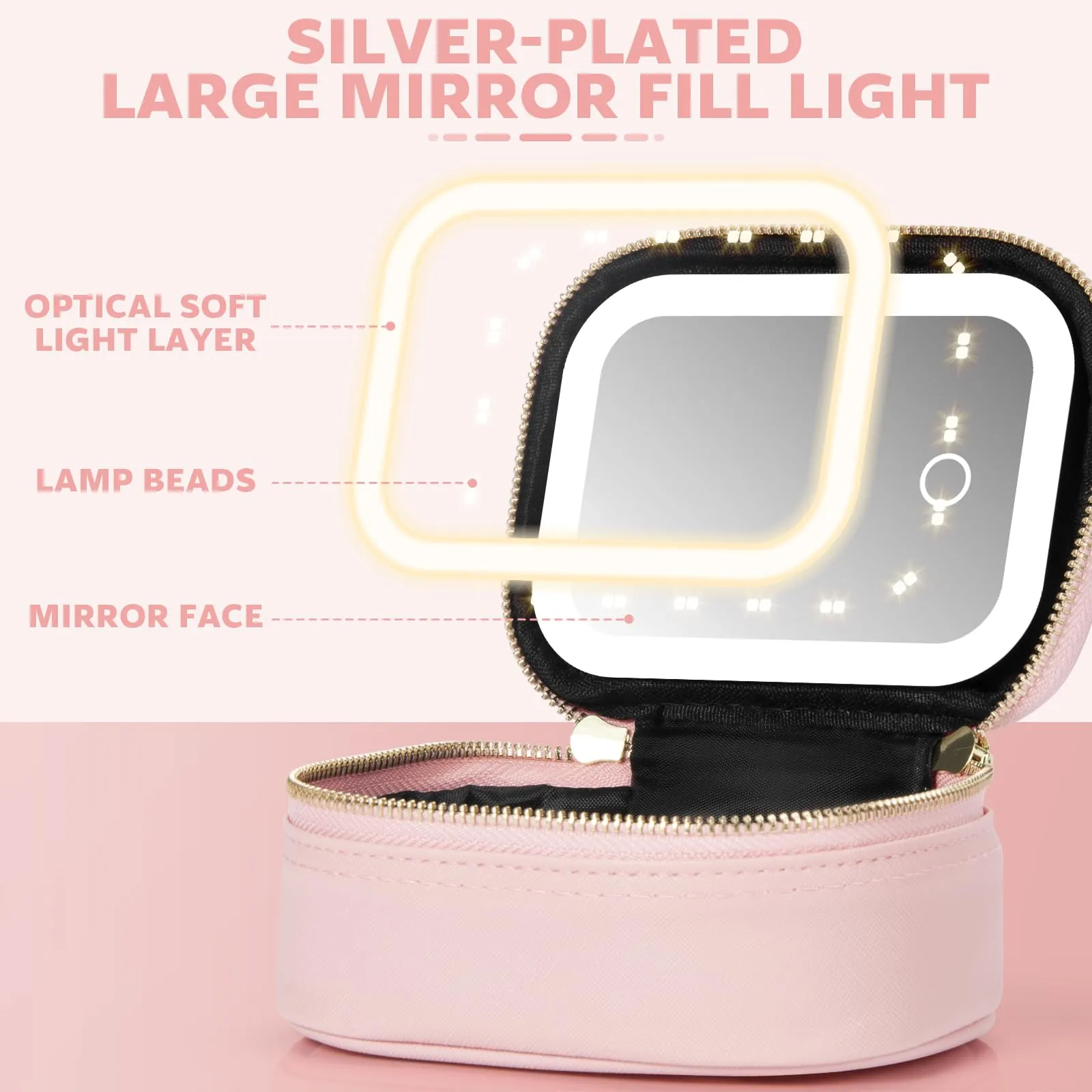 Extrei Gent Small Makeup Bag Travel Train Case with Mirror and Light Mini Travel Makeup Train Case Cosmetic Organizer 3 Adjustable Brightness Toiletry Bag Portable Artist Storage