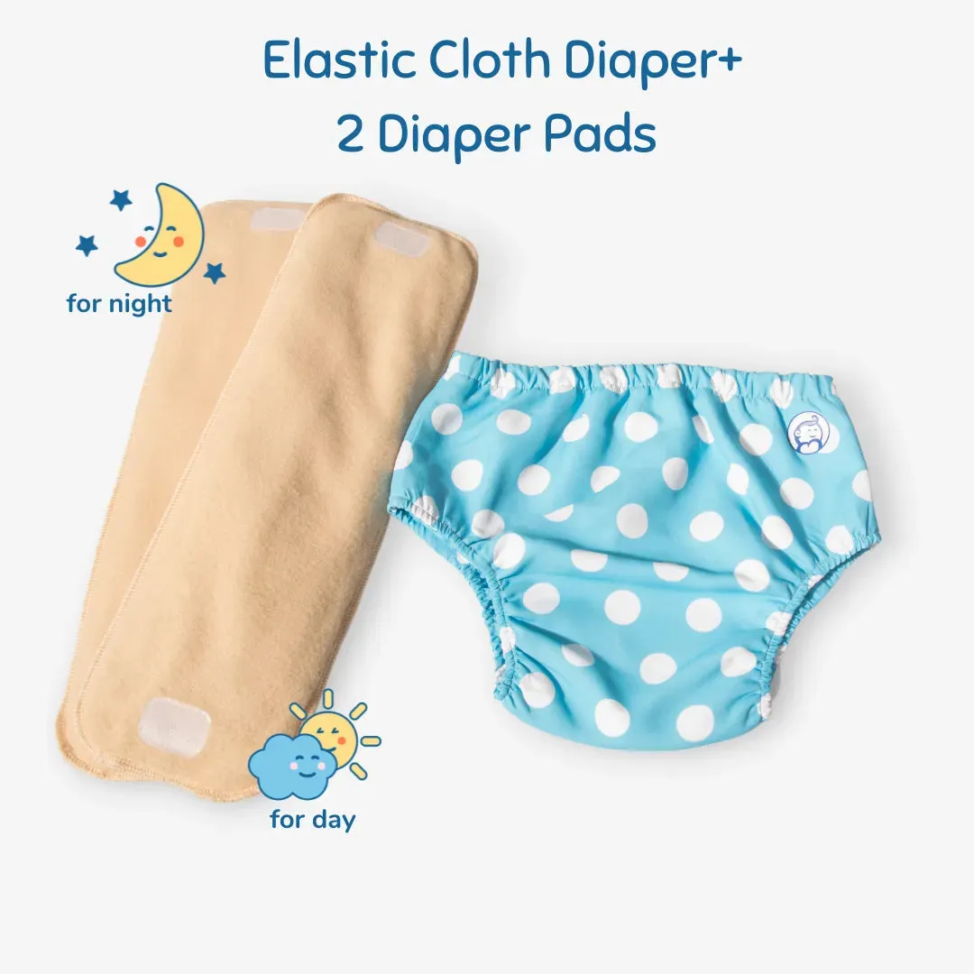 Fabric Diaper | Polka Love | Elastic Waist | Pull Up/Underwear Style | With 2 Diaper Pads Free