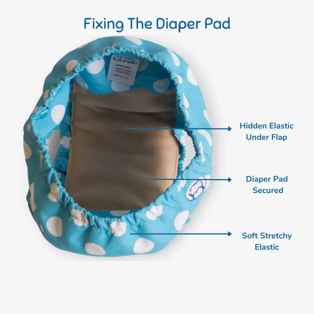 Fabric Diaper | Polka Love | Elastic Waist | Pull Up/Underwear Style | With 2 Diaper Pads Free