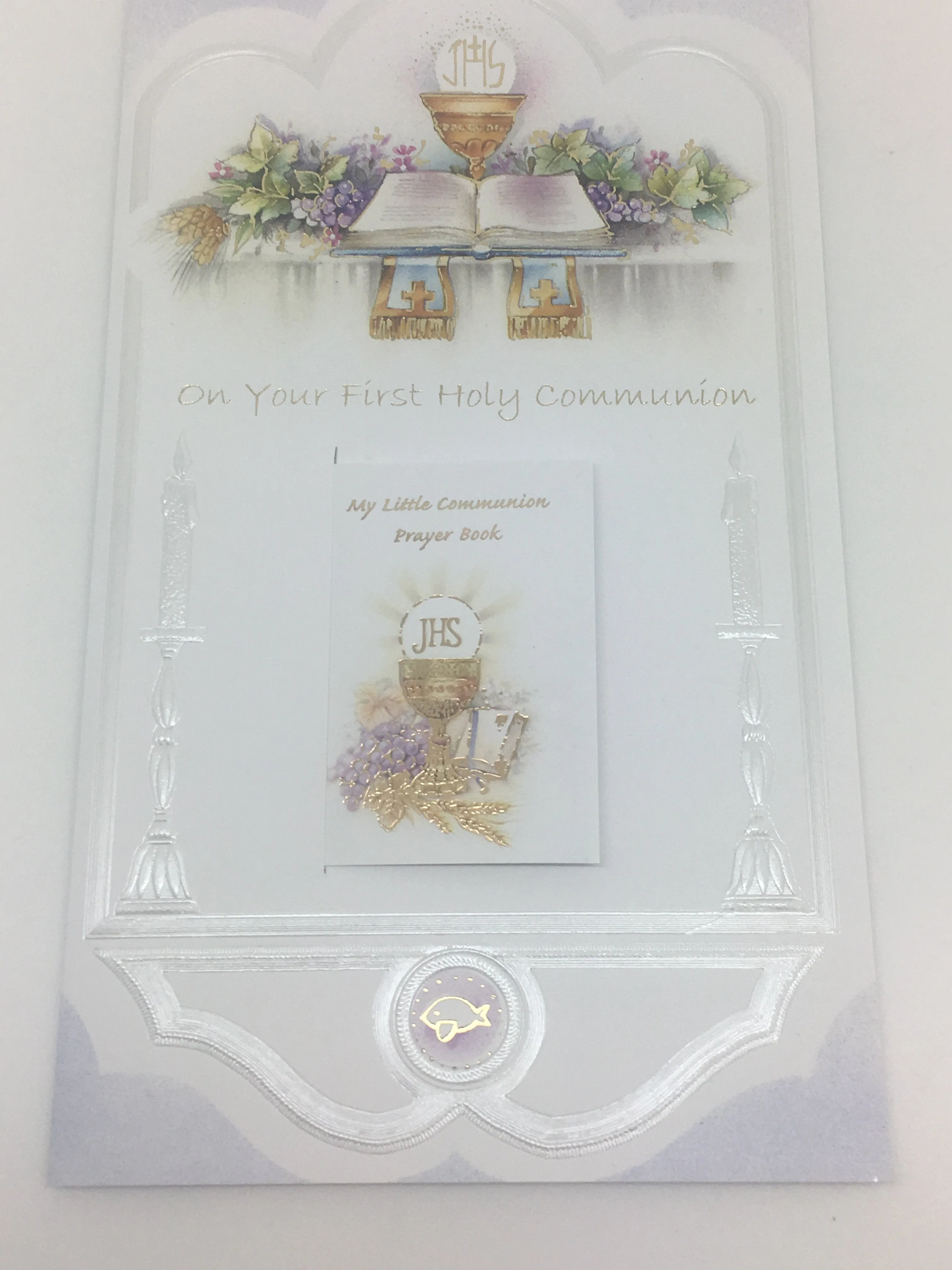 First Holy Communion Greeting Card. (embossed)