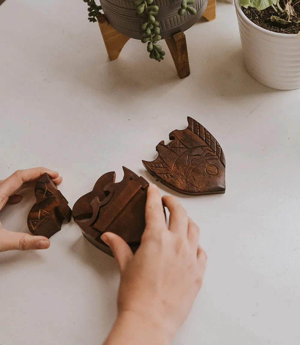 Fish Puzzle Box - Handcrafted Indian Rosewood