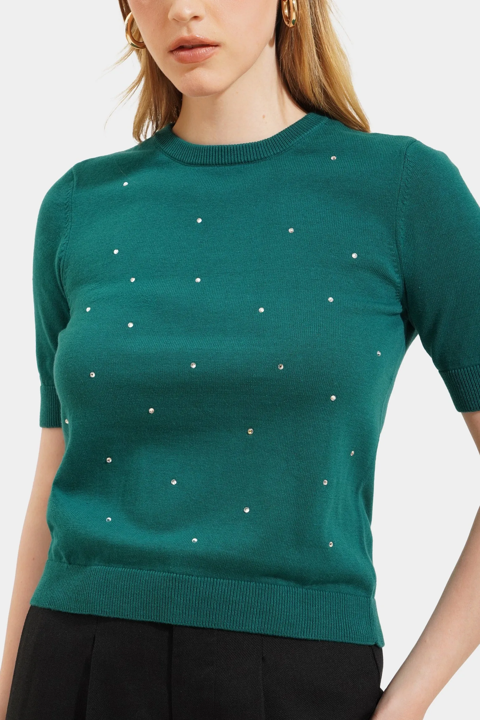 Flat Knit Tee With Embellishments