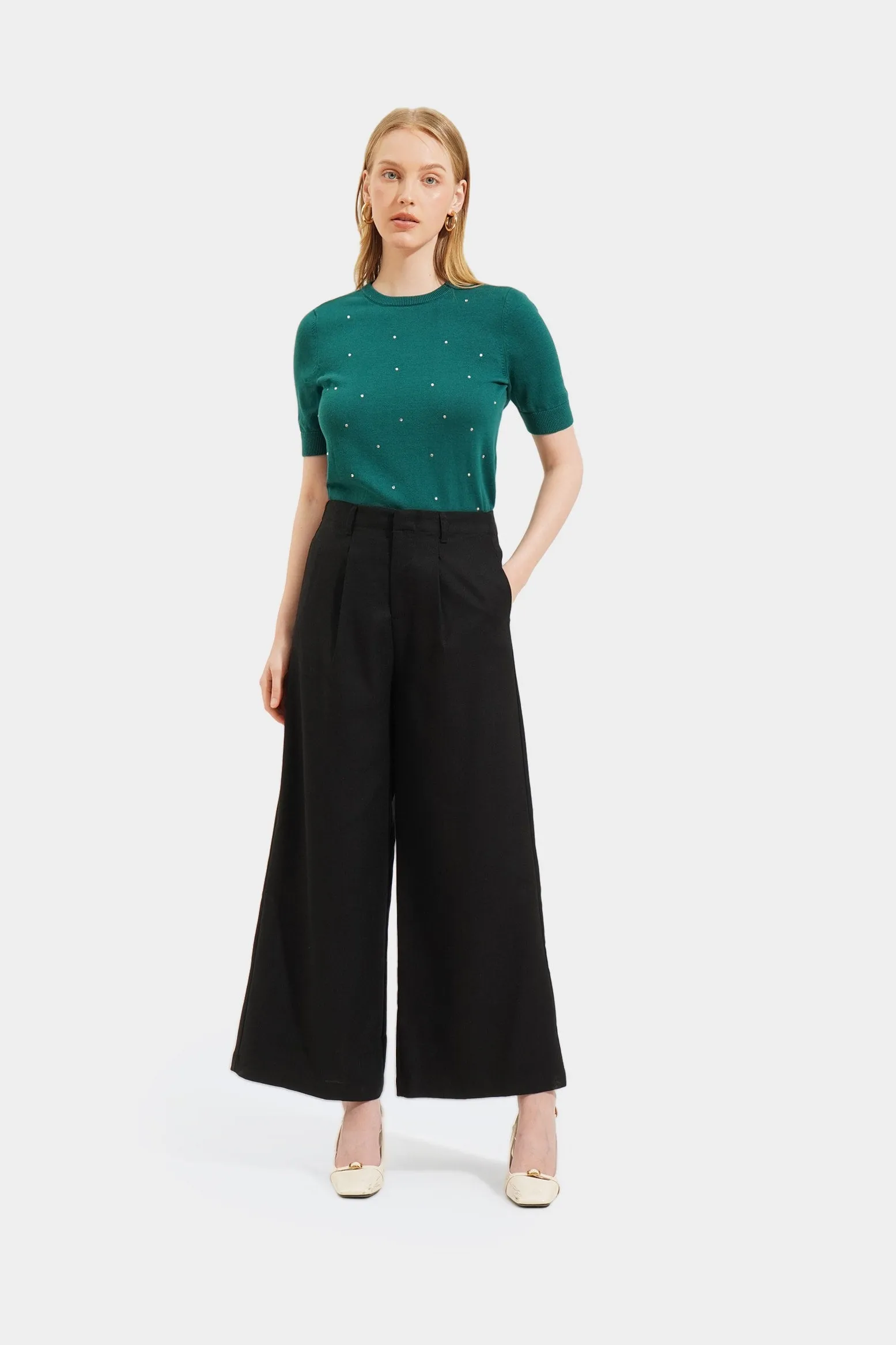 Flat Knit Tee With Embellishments