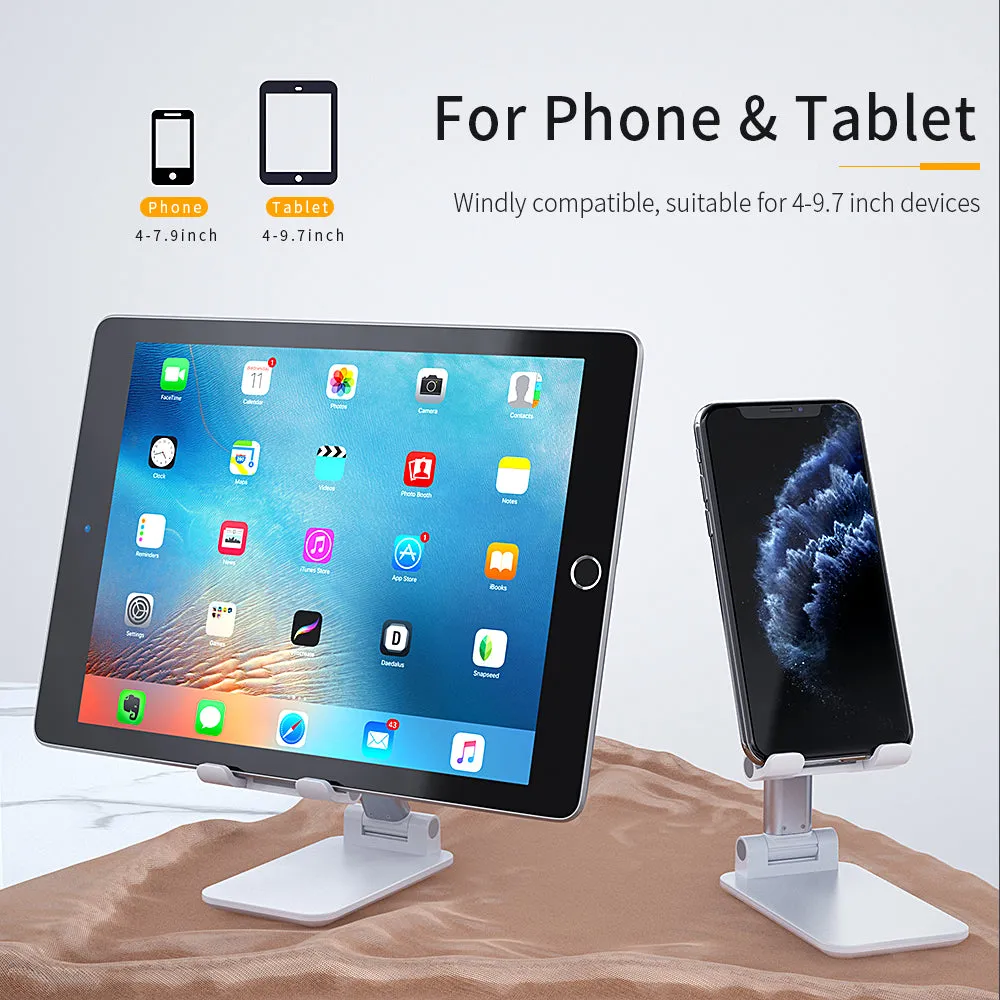 Foldable Phone Stand Metal Cellphone Holder Adjustable Desk Bracket Smartphone Mount Universal for iOS/Android Moble Phone White