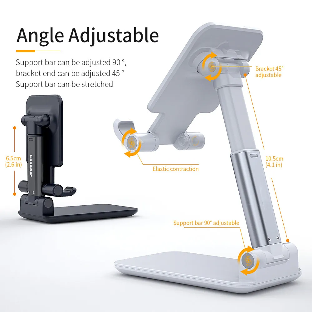 Foldable Phone Stand Metal Cellphone Holder Adjustable Desk Bracket Smartphone Mount Universal for iOS/Android Moble Phone White
